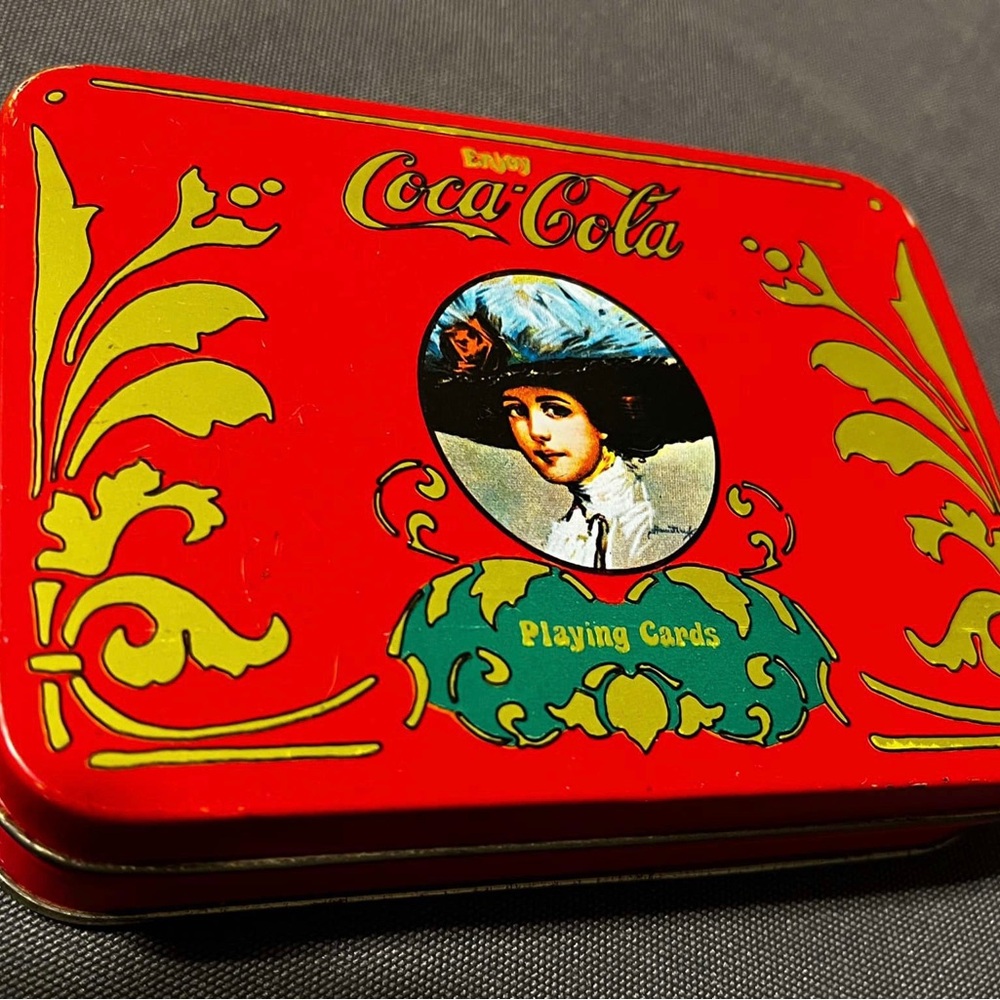 Coca Cola Hinged Tin with Playing Cards Vintage